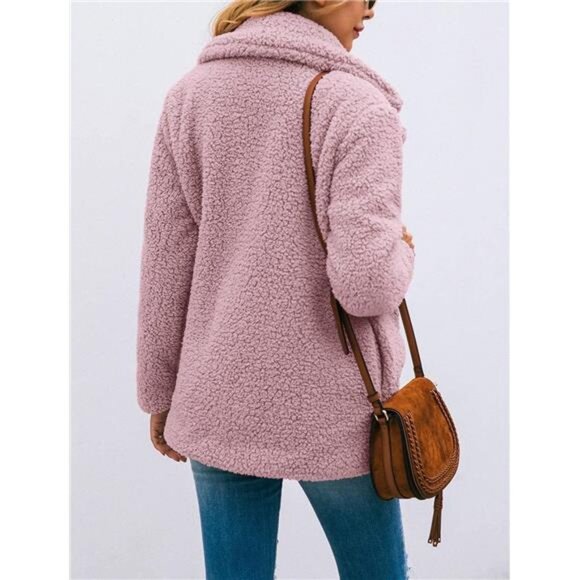 Women's Sherpa Fleece Faux Fur Trendy Jackets Pink2 - Picture 6 of 6